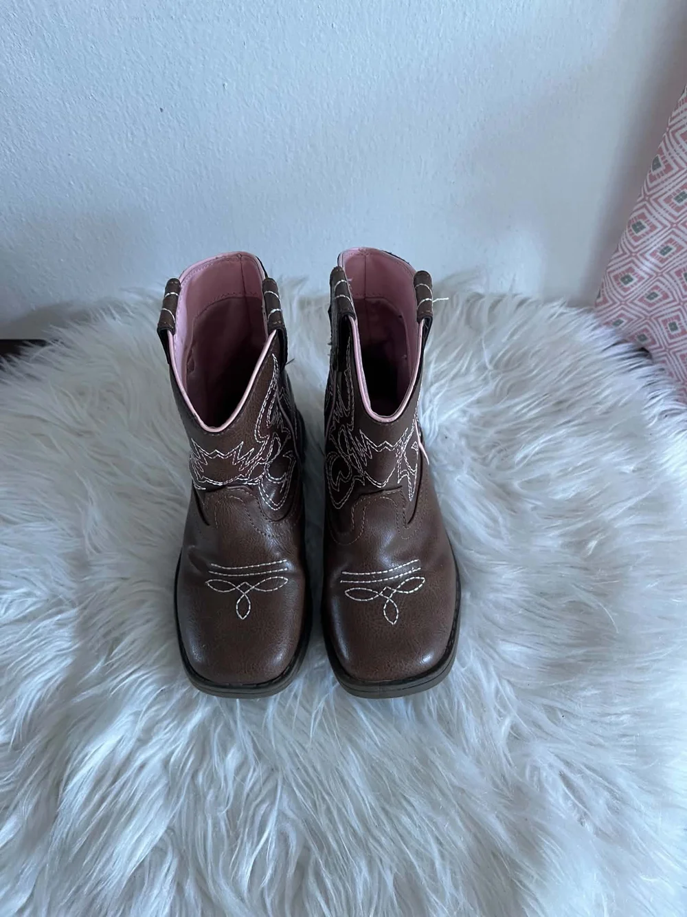 wonder nation Brown Girls' Cowboy Boots with Pink Trim Very Good